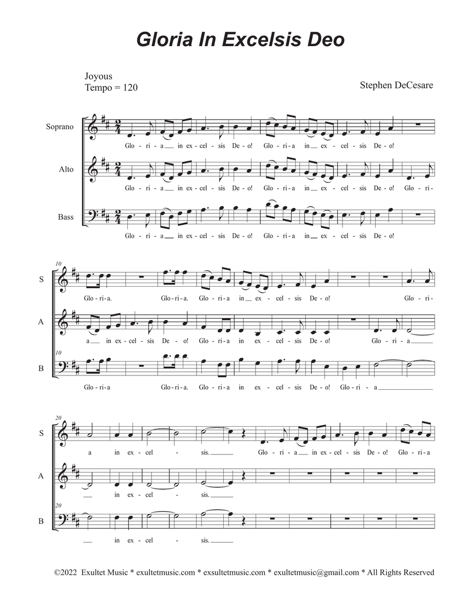 Gloria In Excelsis Deo (SAB) 3-Part scores gallery preview page 1