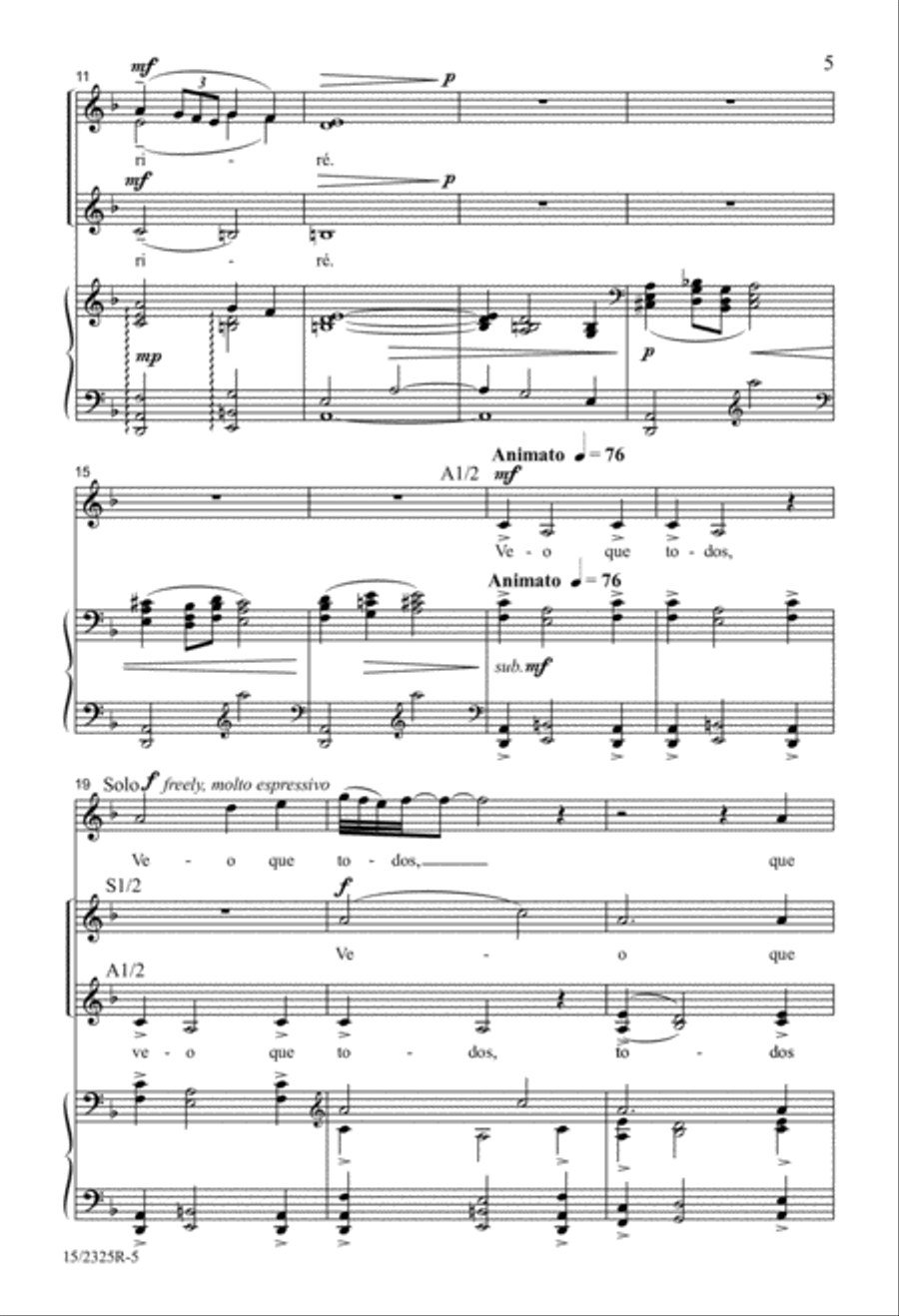 Veo que todos/Agora que sé d'amor (Everyone complains/Now I've discovered love) SSAA scores gallery preview page 5