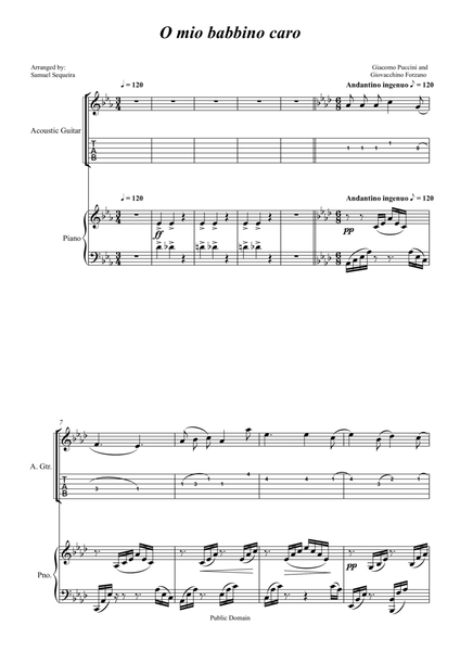 O mio babbino caro - for Guitar (TAB) and Piano accompaniment - orchestral play along image number null