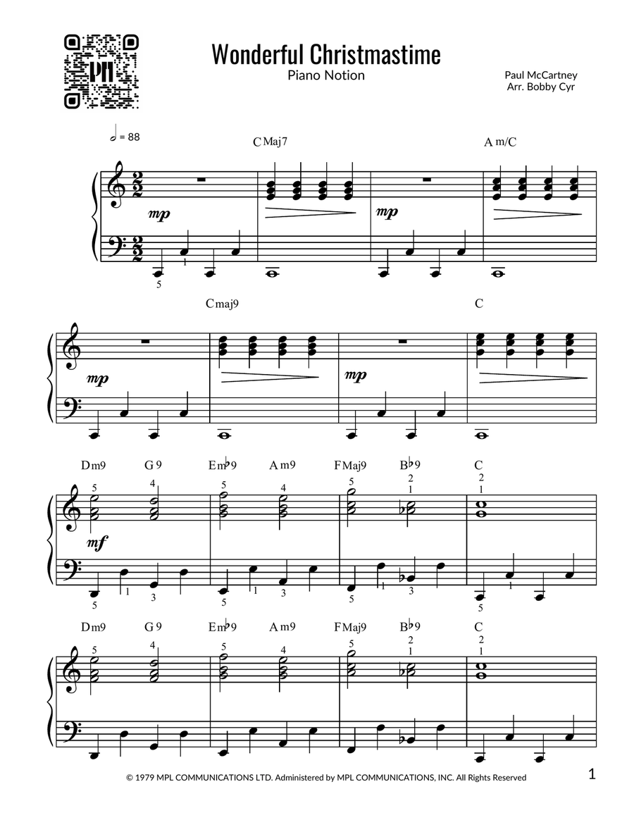Wonderful Christmastime Wonderful Christmastime Easy Piano scores gallery preview page 1