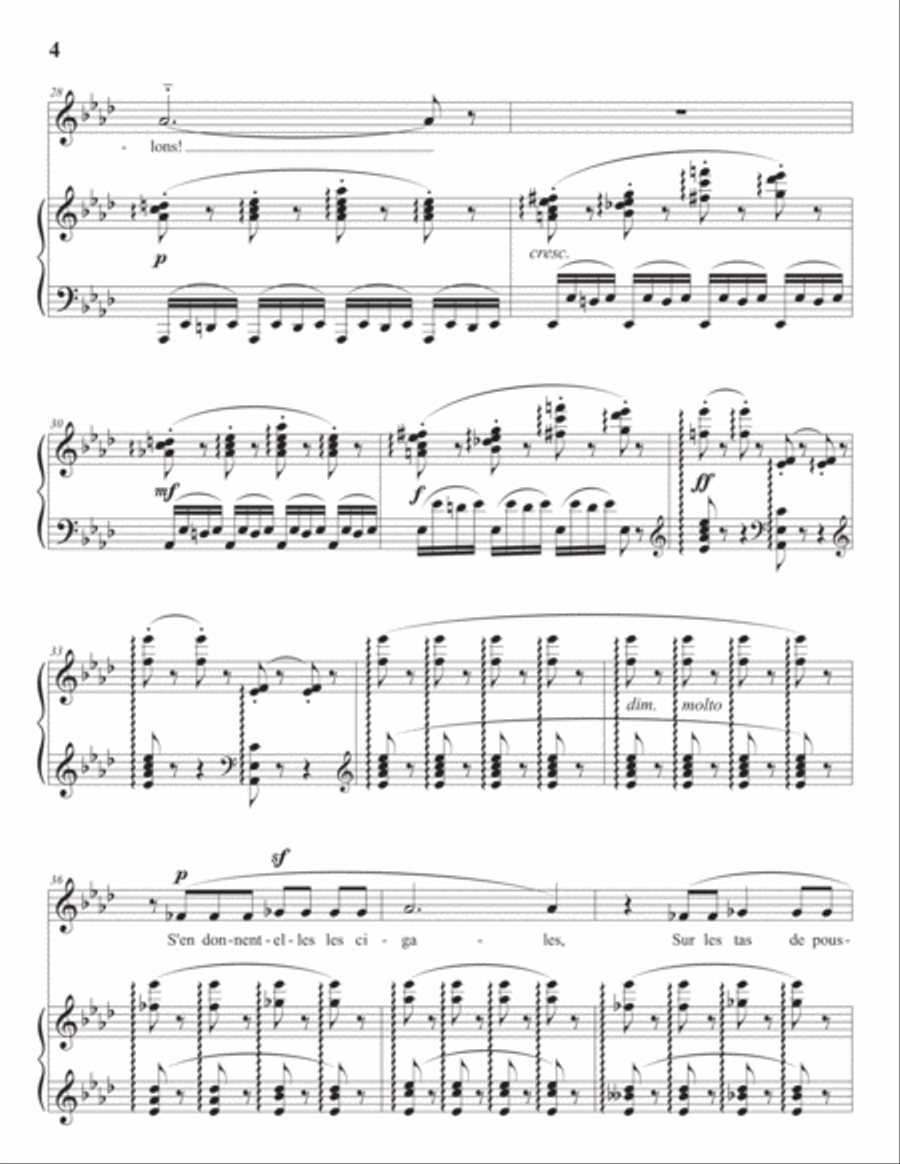 CHABRIER: Les cigales (transposed to A-flat major) Voice scores gallery preview page 5