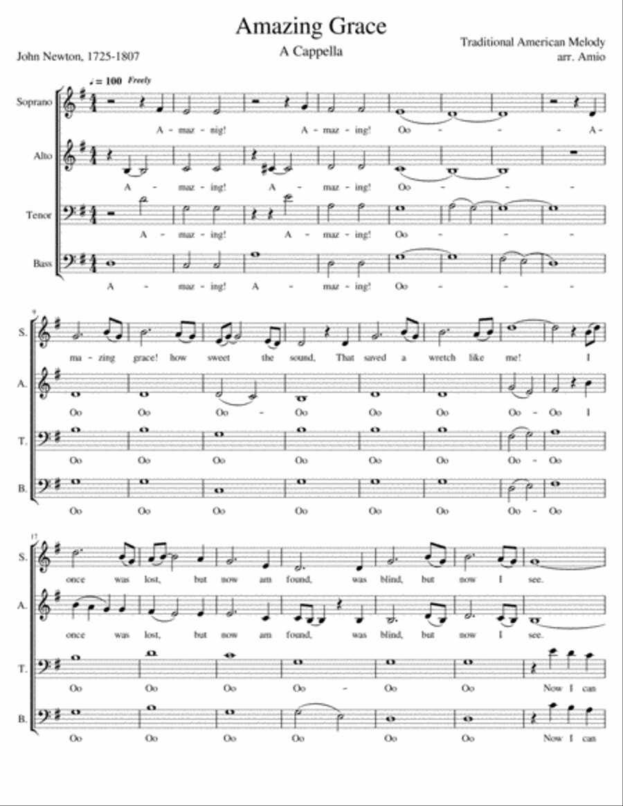 Amazing Grace (A Cappella) 4-Part scores gallery preview page 1