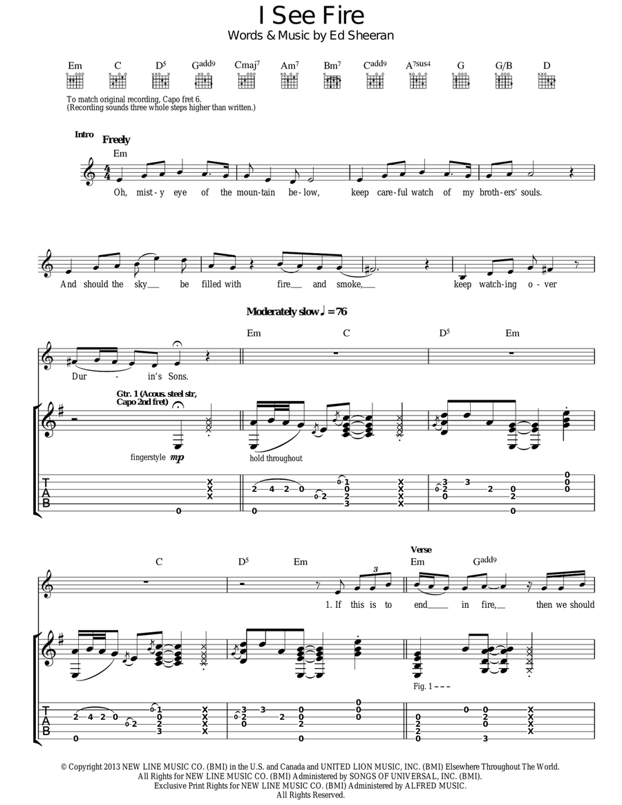 I See Fire (from The Hobbit) Acoustic Guitar scores gallery preview page 1