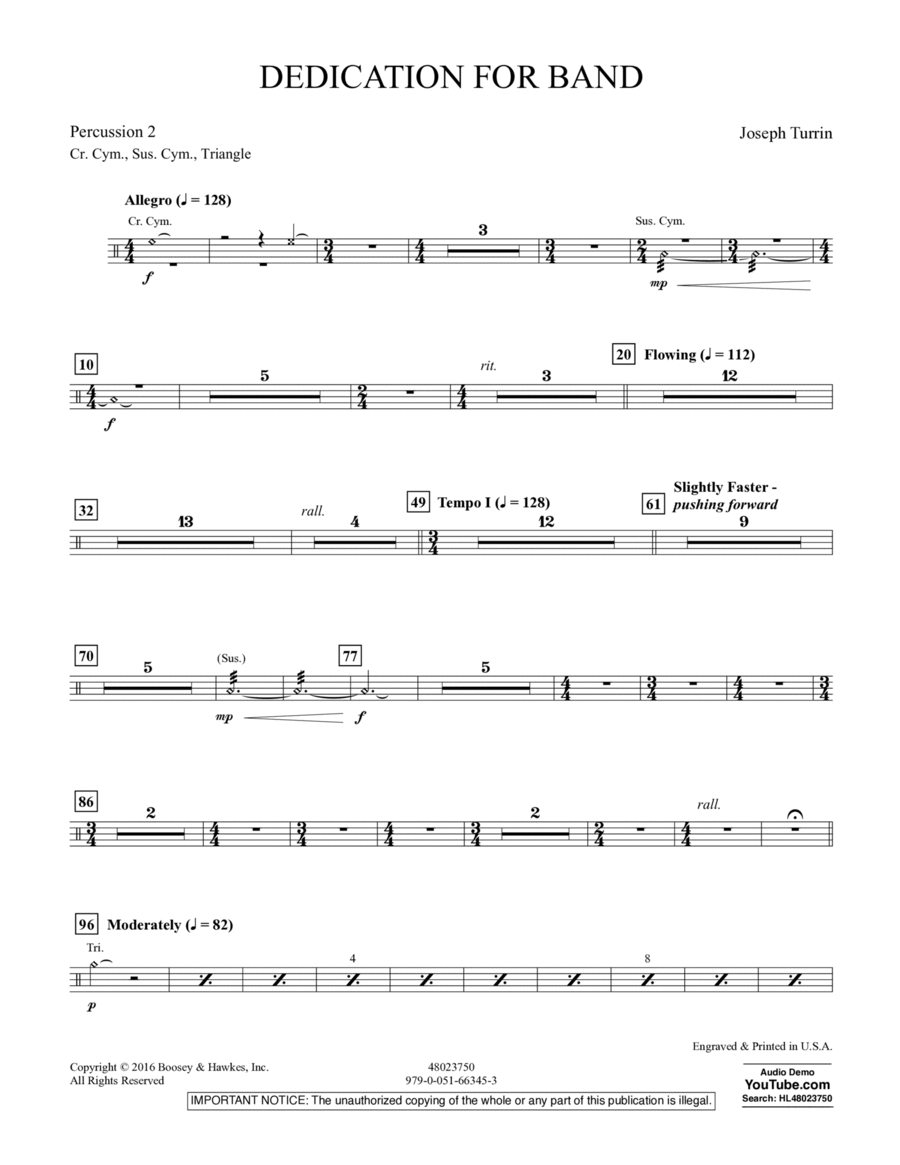 Dedication for Band - Percussion 2 Percussion scores gallery preview page 1