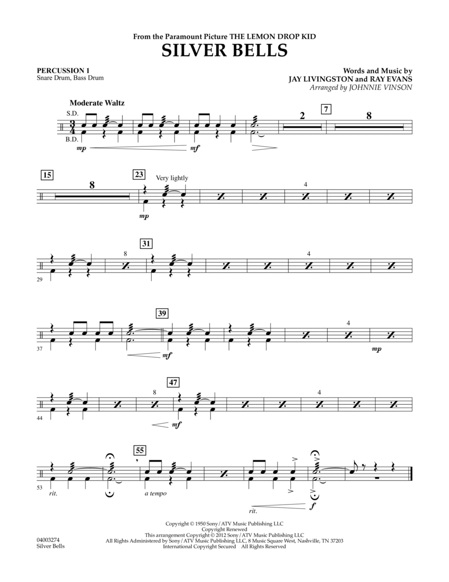 Silver Bells - Percussion 1 Concert Band scores gallery preview page 1