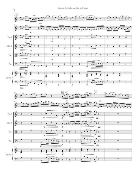 Bach BWV 1060 Concerto Oboe and Violin and Strings Score and Parts