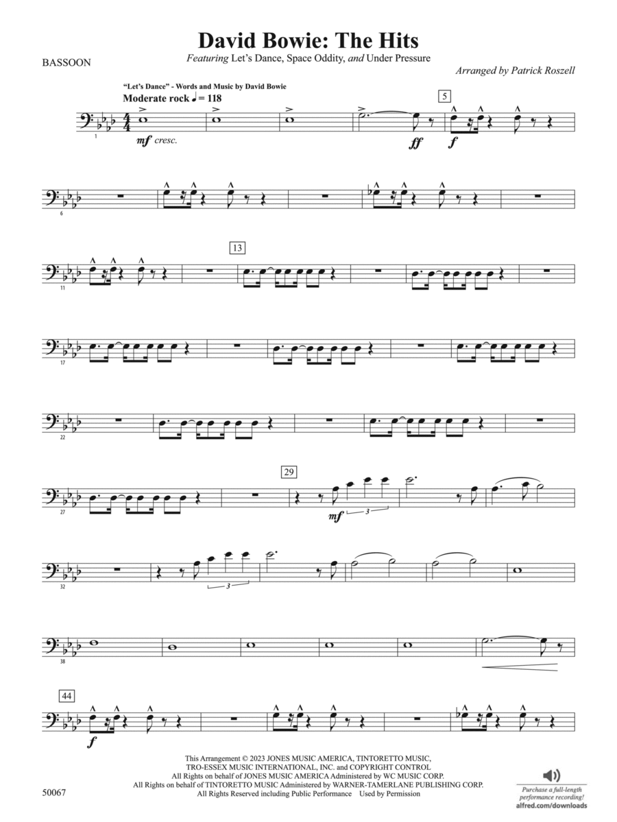 David Bowie: The Hits: Bassoon Concert Band scores gallery preview page 1