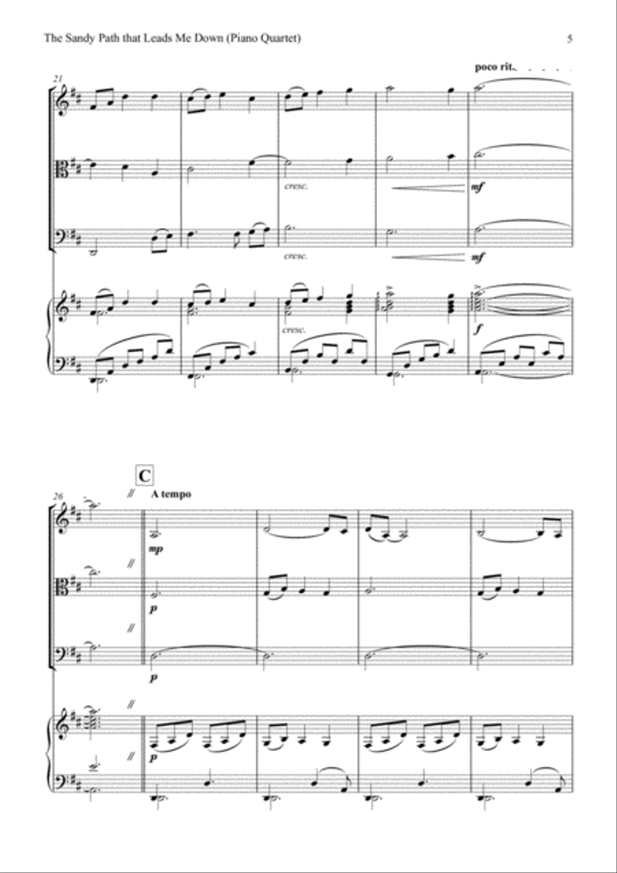 The Sandy Path That Leads Me Down (Piano Quartet) Piano Quartet scores gallery preview page 5