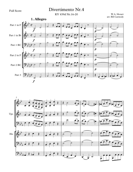 Mozart Divertimento Nr. 4 (K. 439b) Flexible Brass Trio