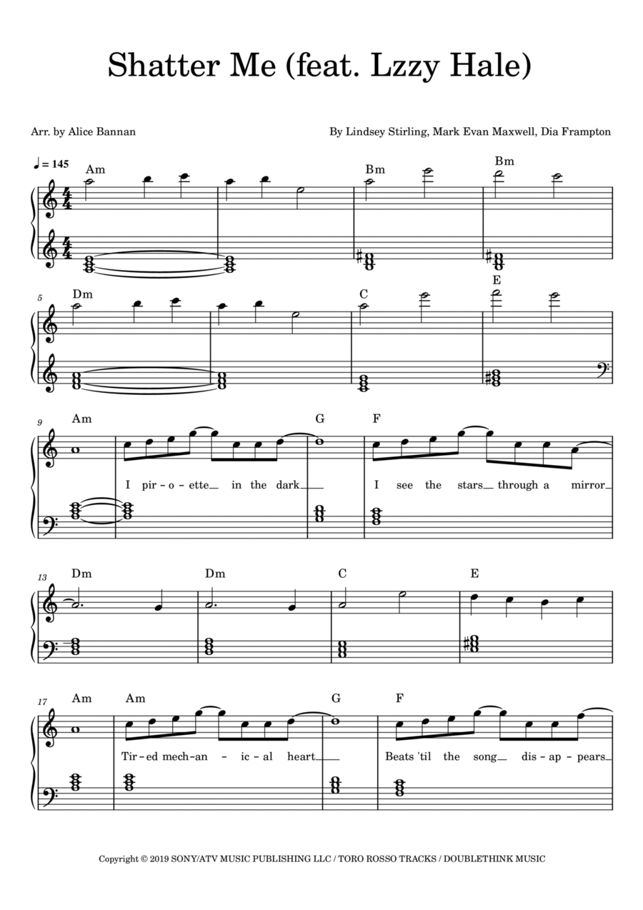 Shatter Me Piano Solo scores gallery preview page 1
