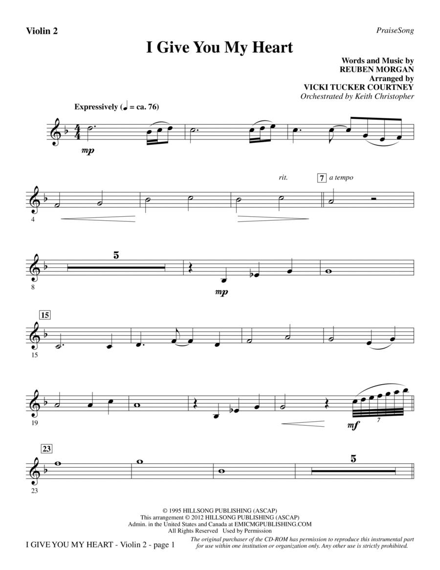 I Give You My Heart - Violin 2 Choir scores gallery preview page 1