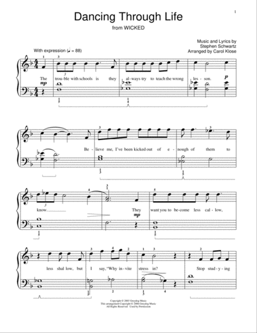 Dancing Through Life (from Wicked) Piano Method scores gallery preview page 1