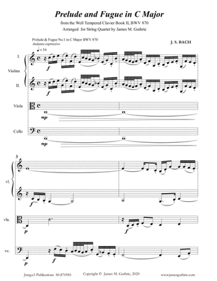Book cover for BACH: Prelude & Fugue No. 1 in C Major, BWV 870 for String Quartet