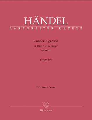 Book cover for Concerto grosso A major, Op. 6/11 HWV 329