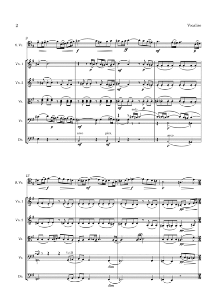 Sergei Rachmaninoff Vocalise Op. 35 No. 14 for Cello and String Orchestra String Orchestra scores gallery preview page 3