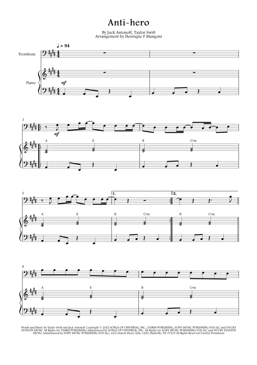 Anti-hero Easy Piano scores gallery preview page 1
