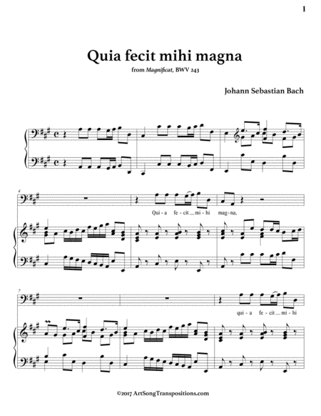 BACH: Quia fecit mihi magna, BWV 243 (transposed to A major)