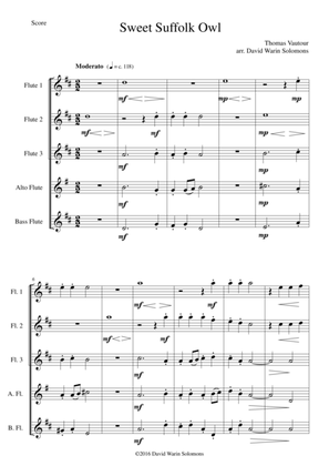 Sweet Suffolk Owl for Flute Quintet (3 flutes, Alto flute and Bass flute)