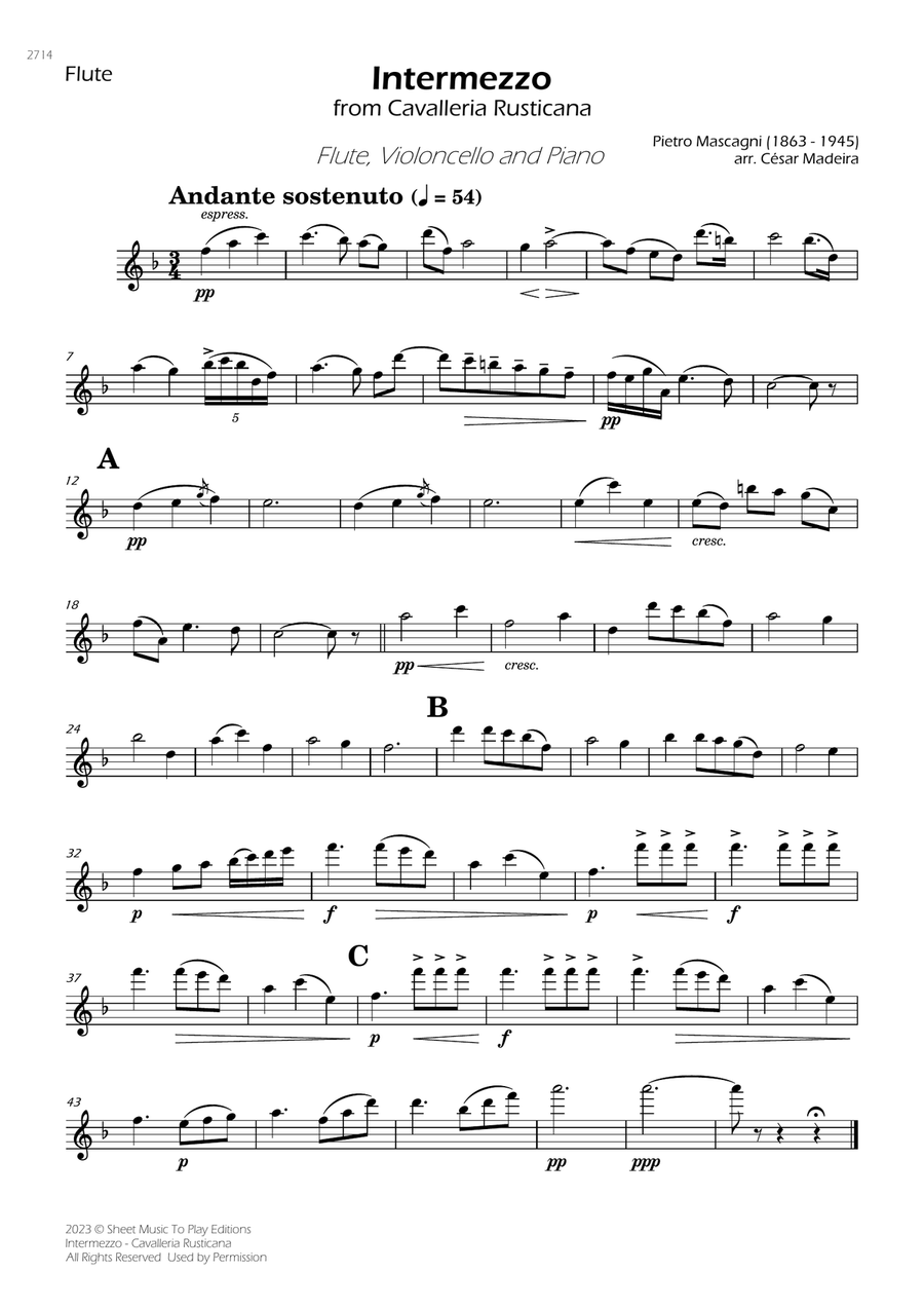 Intermezzo from Cavalleria Rusticana - Flute, Cello and Piano (Individual Parts)