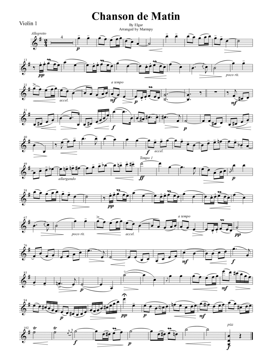 Chanson de Matin by Elgar (arranged for String Trio) String Trio scores gallery preview page 1