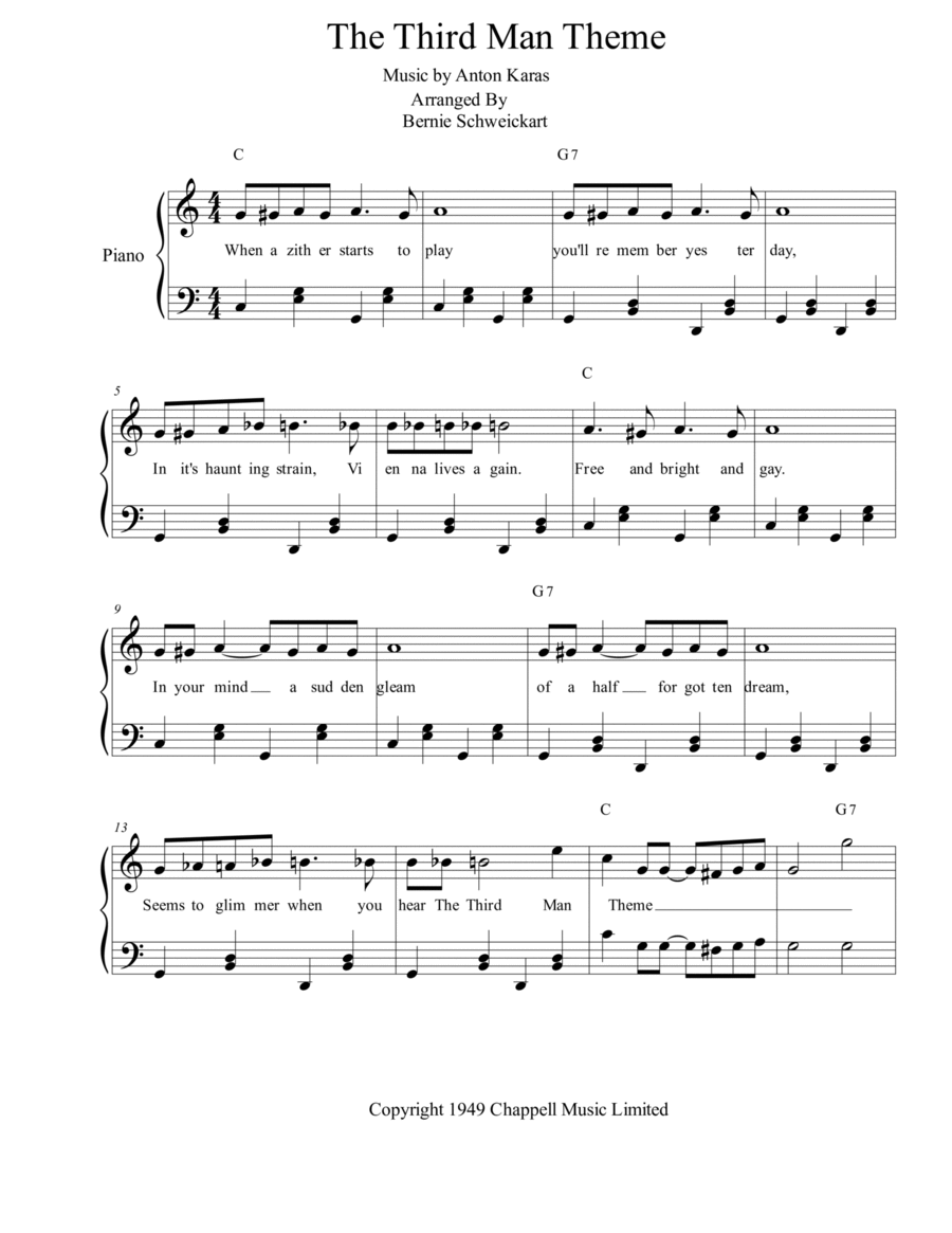 The Third Man (the Harry Lime Theme) Piano, Vocal, Guitar scores gallery preview page 1