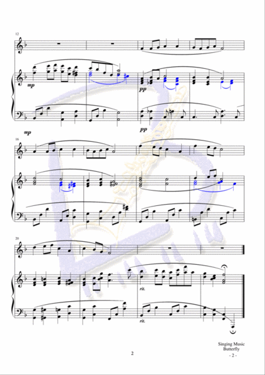 Butterfly Easy Piano scores gallery preview page 2