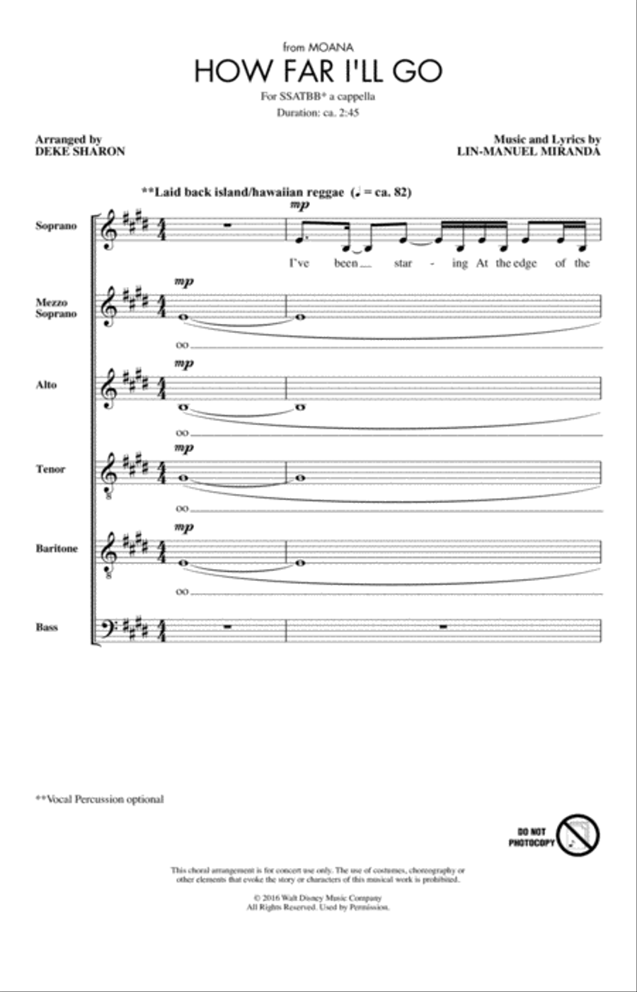 How Far I'll Go (from Moana) (arr. Deke Sharon) A Cappella scores gallery preview page 1