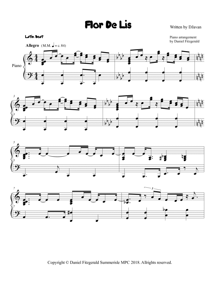 Flor De Lis (upside Down) Piano Solo scores gallery preview page 1