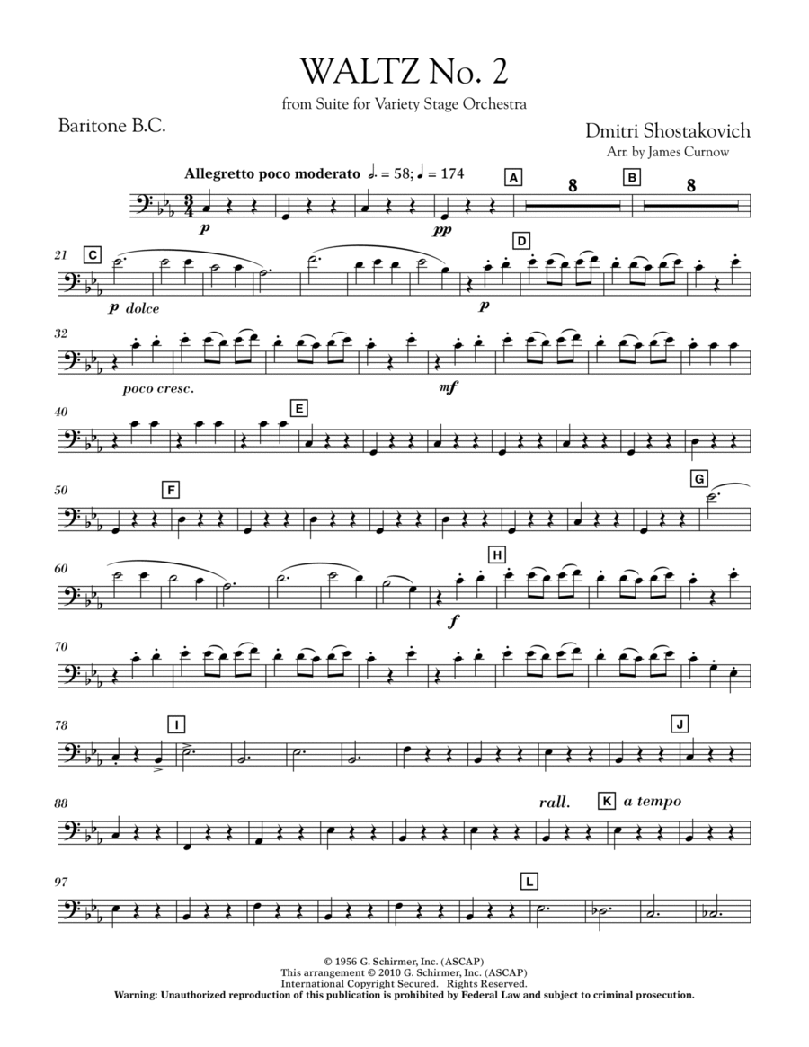 Waltz No. 2 (from Suite For Variety Stage Orchestra) - Baritone B.C. Part scores gallery preview page 1