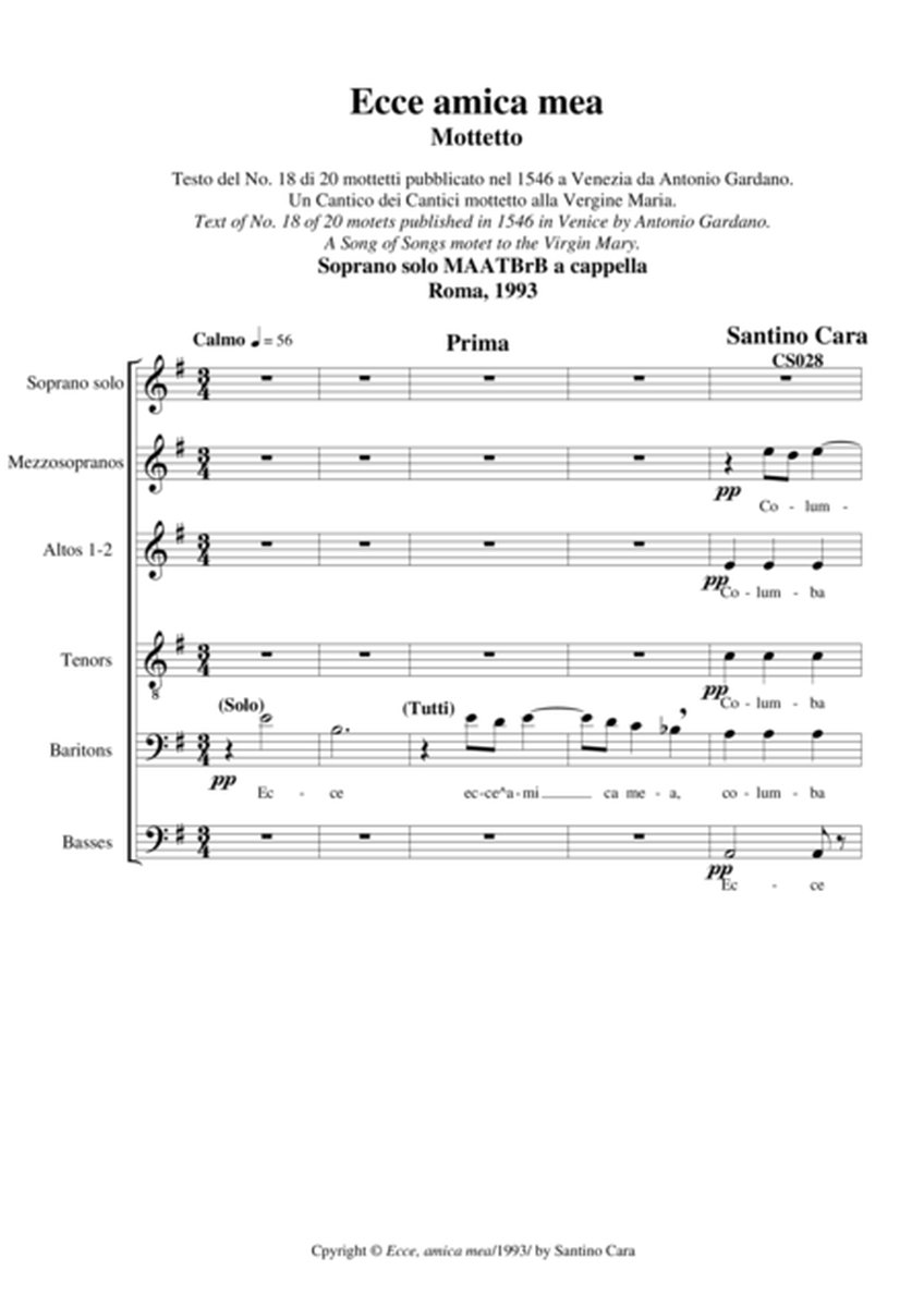 Ecce,amica mea - Motet for Soprano solo and Chorus MAATBrB a cappella image number null