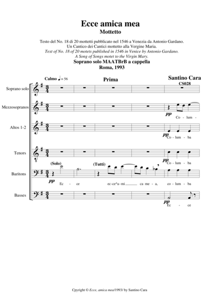 Ecce,amica mea - Motet for Soprano solo and Chorus MAATBrB a cappella image number null