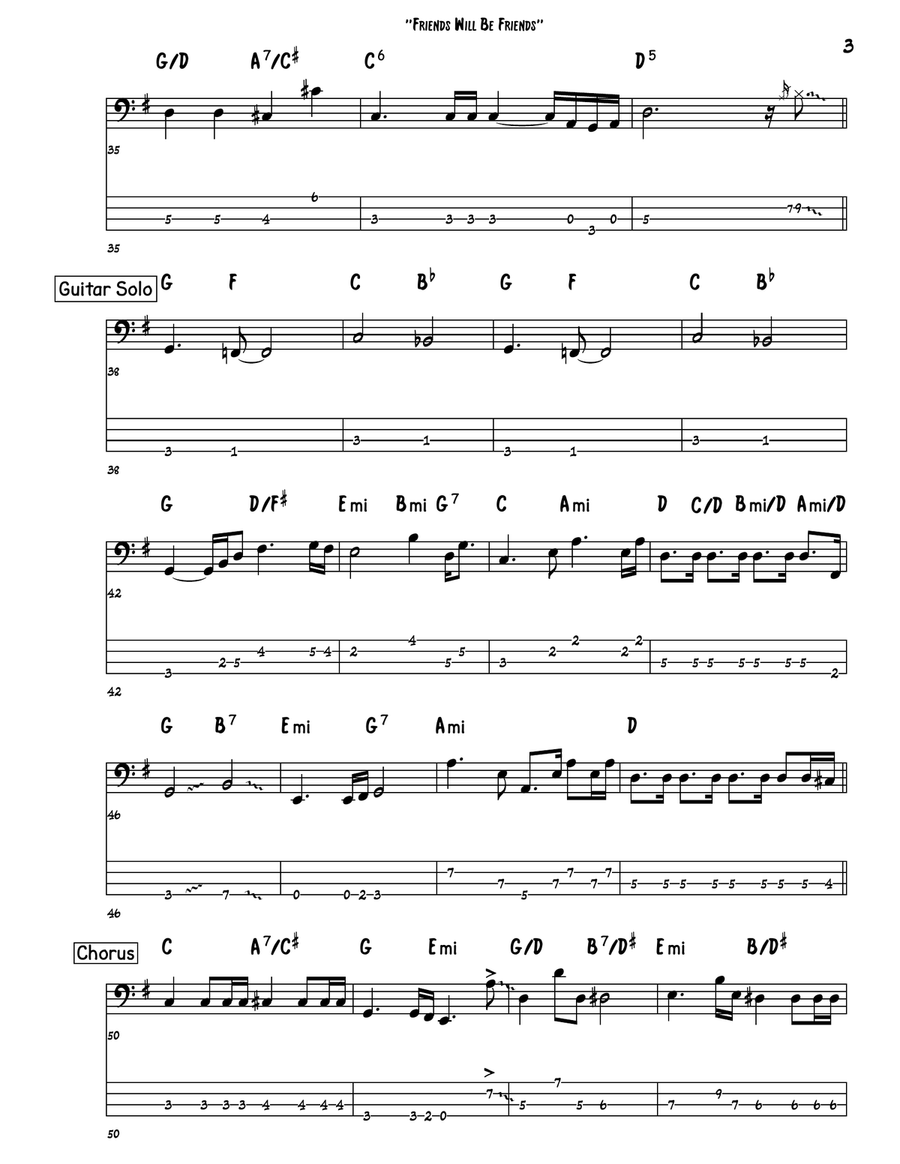 Friends Will Be Friends Friends Will Be Friends Bass Guitar Tablature scores gallery preview page 3