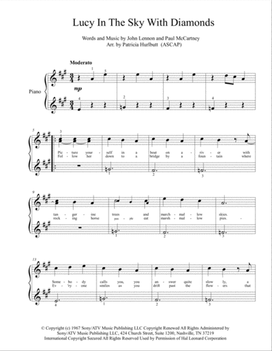 Lucy In The Sky With Diamonds Easy Piano scores gallery preview page 2