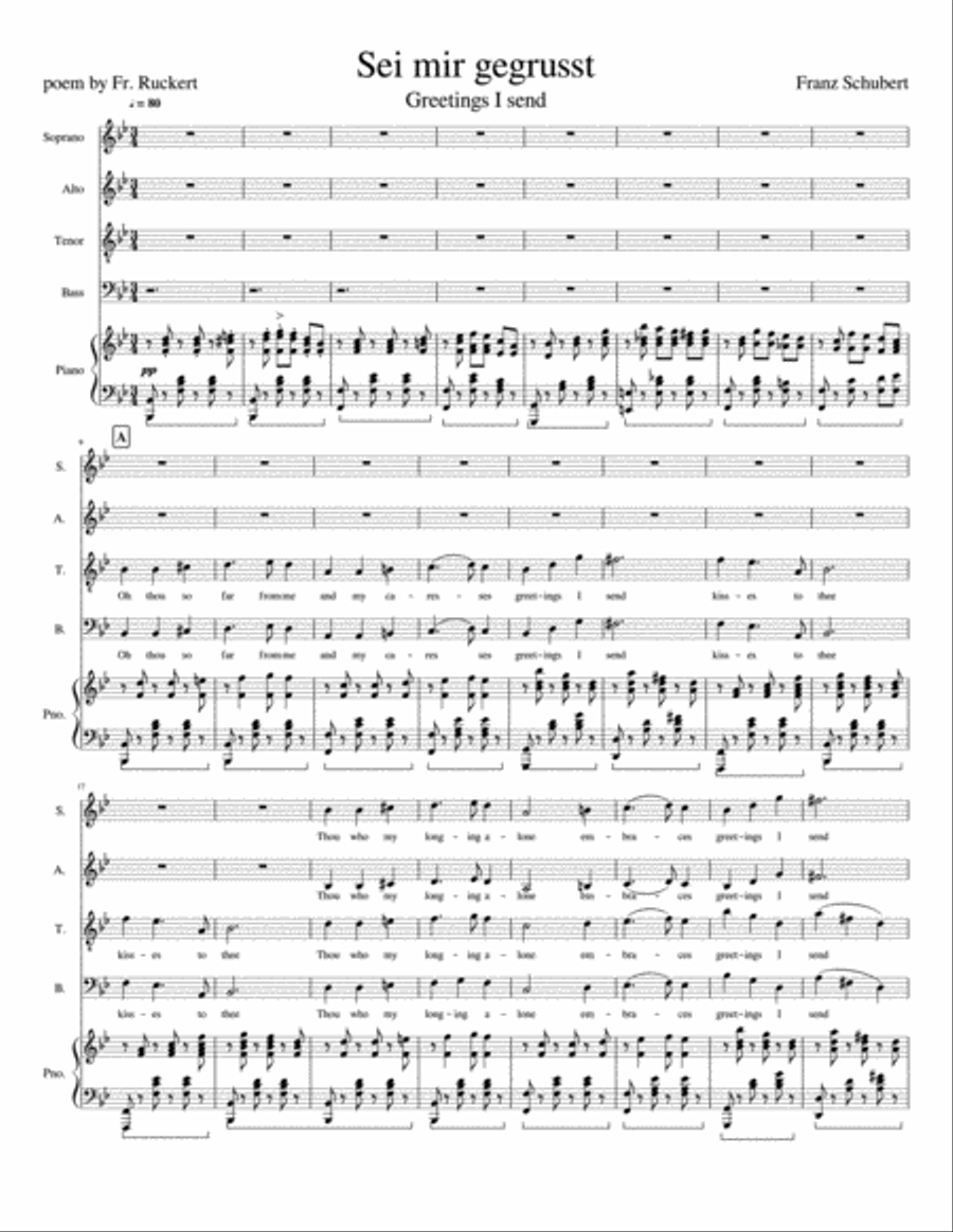 Sei Mir Gegrusst with English lyrics and piano accompaniment 4-Part scores gallery preview page 2