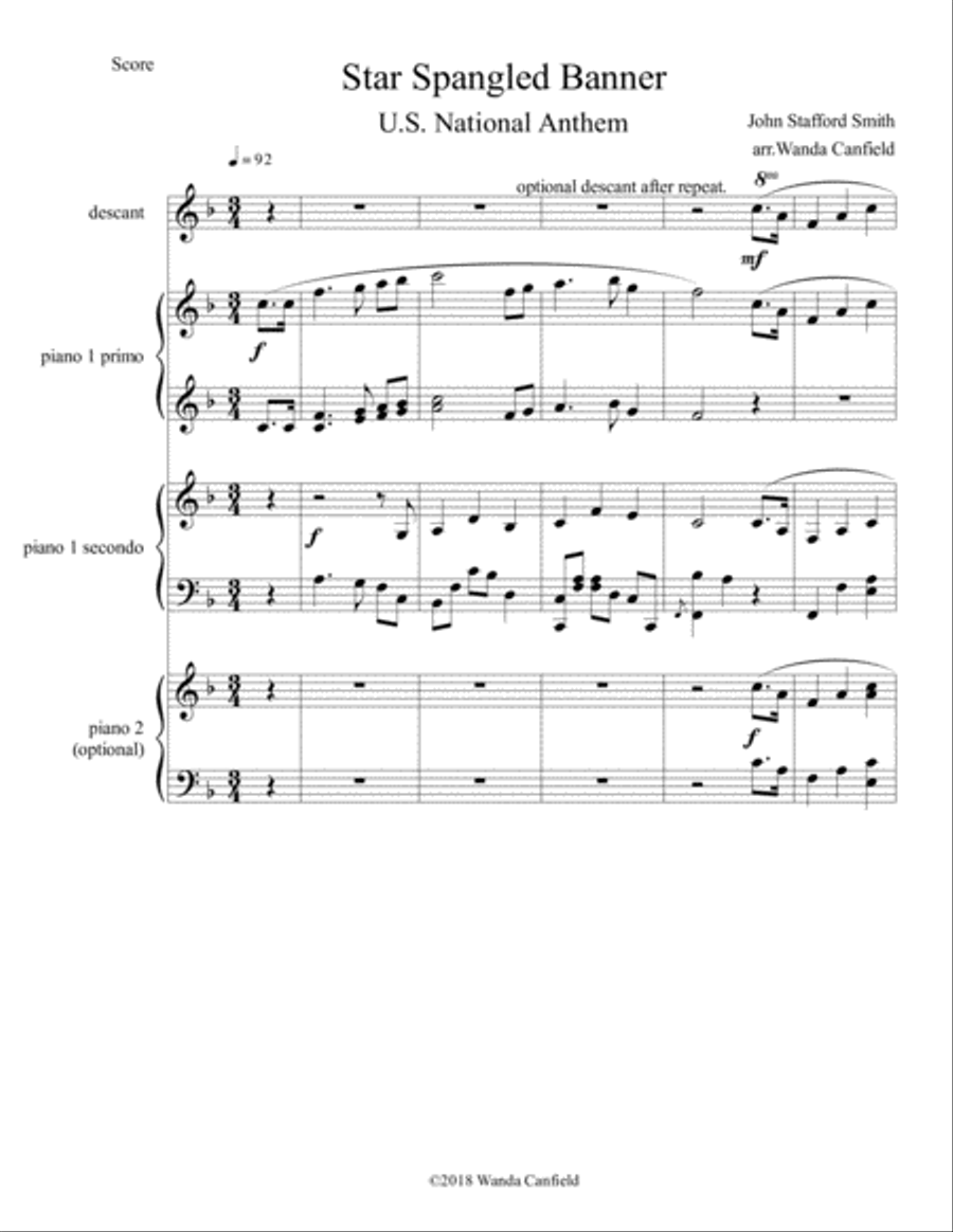 Star Spangled Banner (flexible duet) Piano scores gallery preview page 2