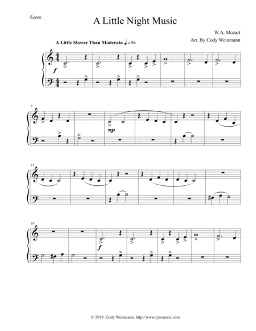 A Little Night Music (Arrangement for Easy Piano) A Little Night Music (Arrangement for Easy Piano) Easy Piano scores gallery preview page 1