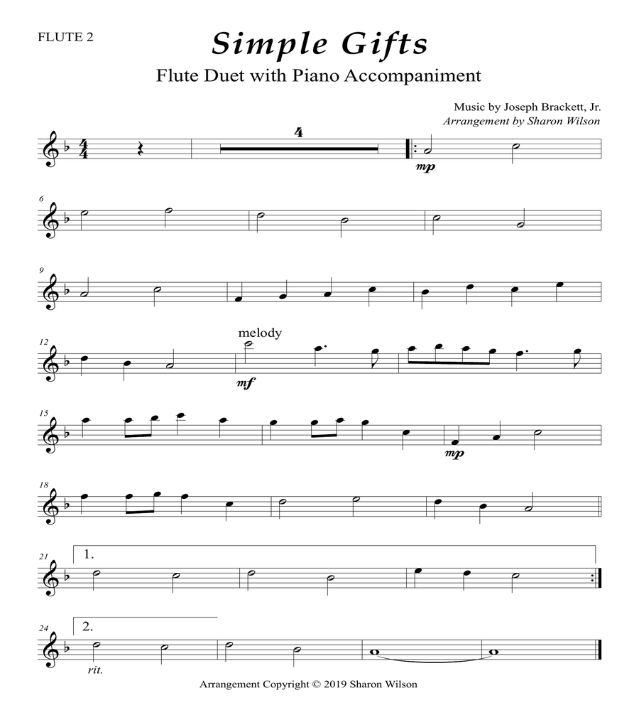 Free Piano Arrangement Sheet Music – Simple Gifts