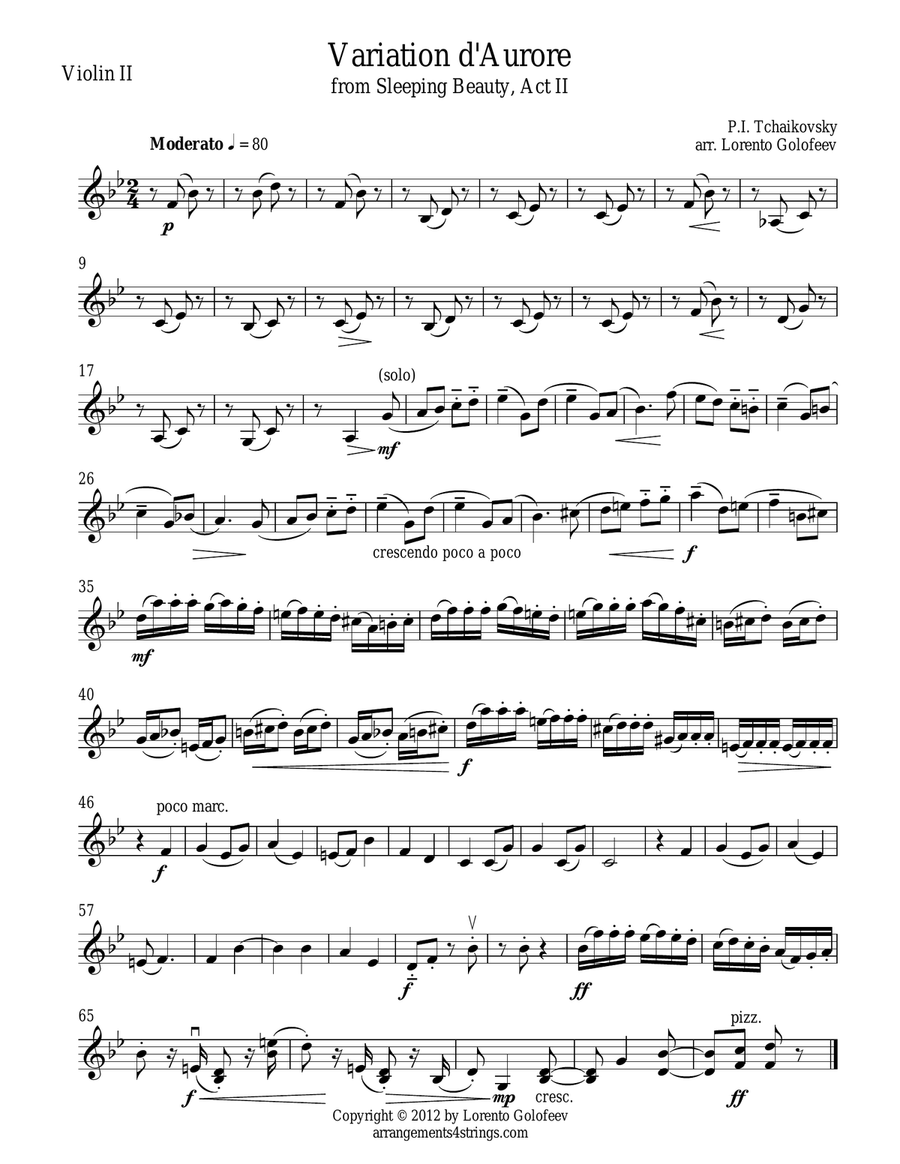 Variation d'Aurore from Sleeping Beauty String Quartet scores gallery preview page 2