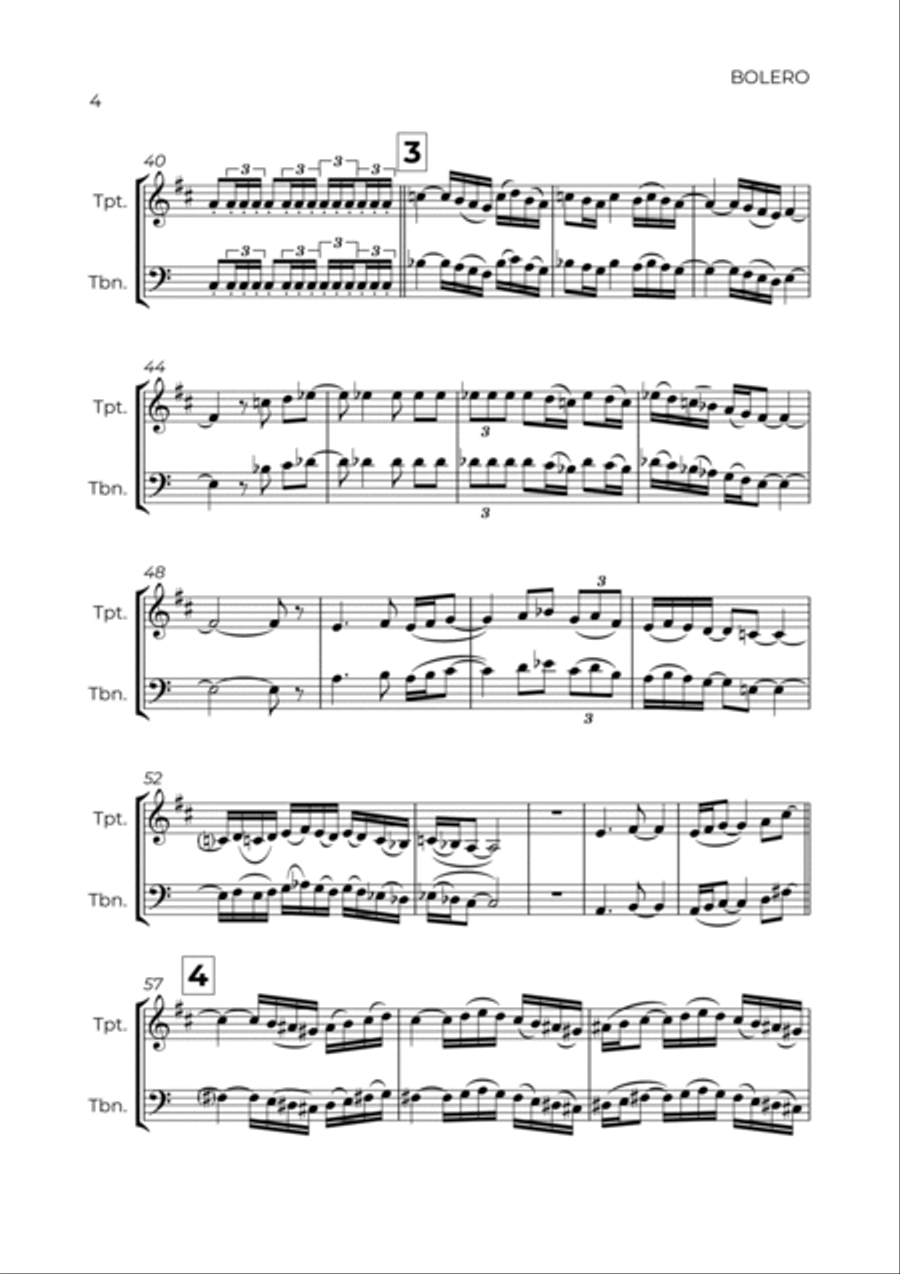 BOLERO - RAVEL - TRUMPET & TROMBONE Brass Duet scores gallery preview page 4