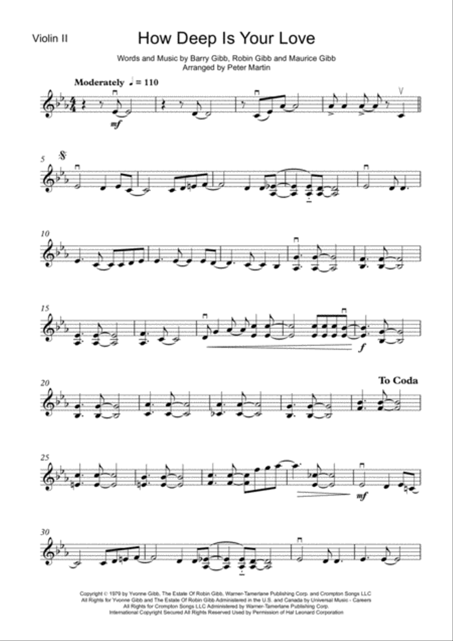How Deep Is Your Love from the Motion Picture SATURDAY NIGHT FEVER String Quartet scores gallery preview page 5