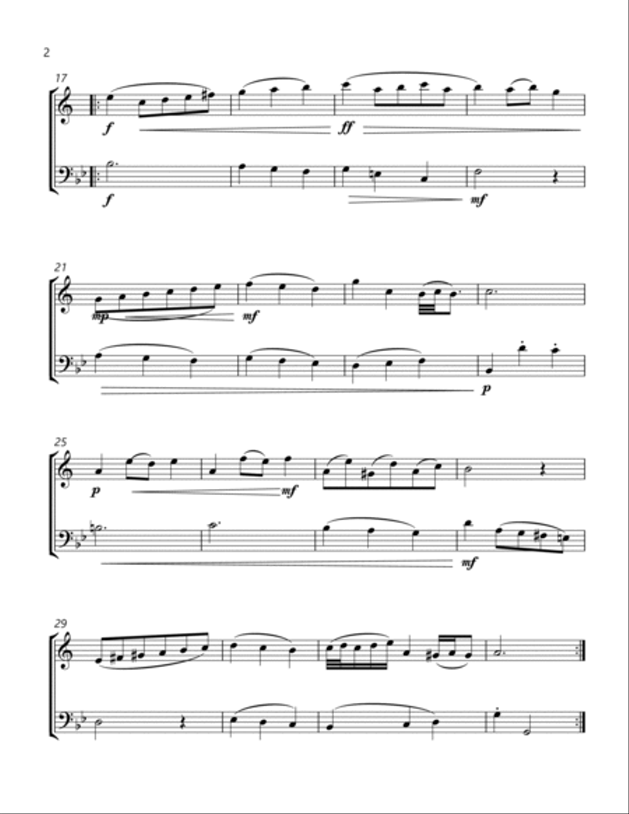 Minuet in G minor Anh 115 - Clarinet and Bassoon - Written ornaments Woodwind Duet scores gallery preview page 2