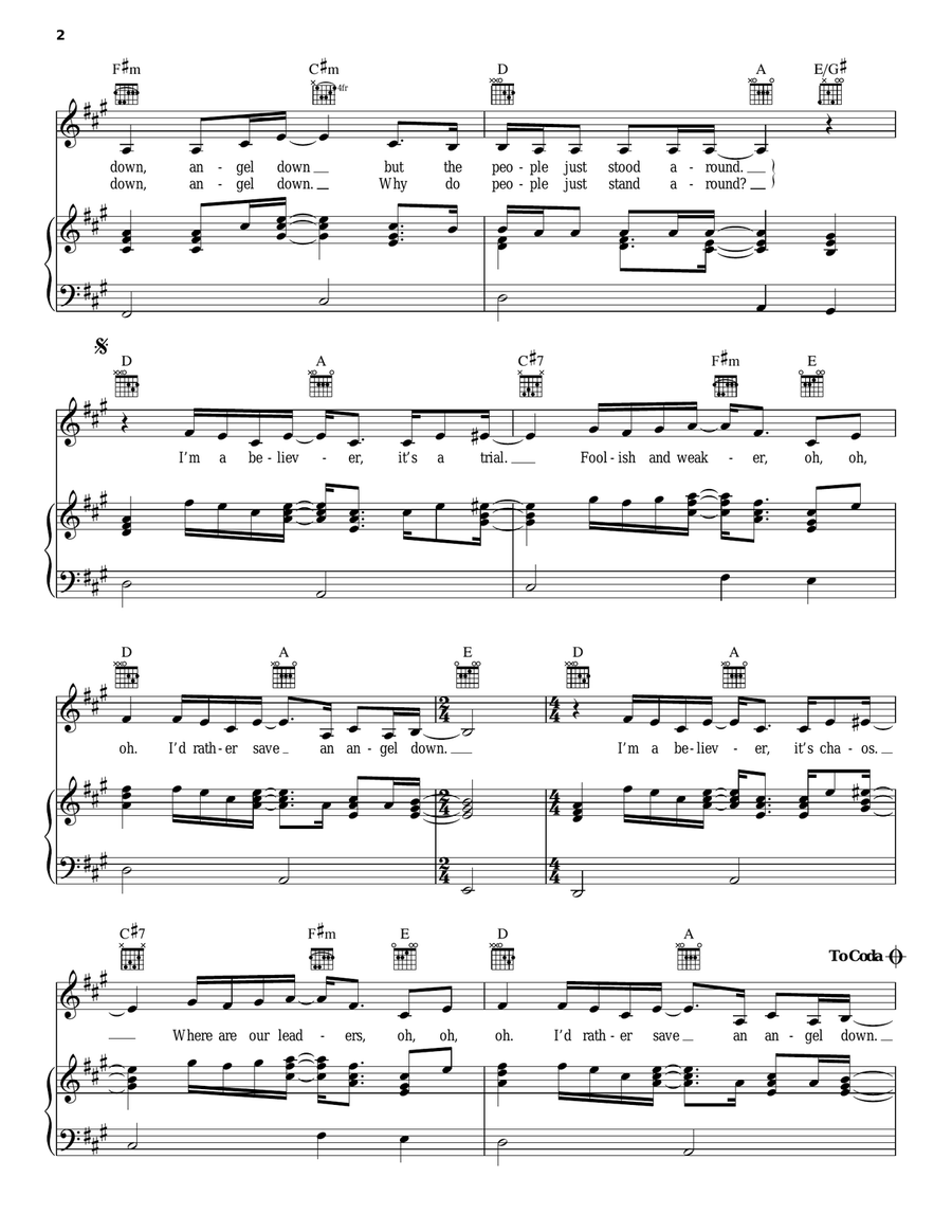 Angel Down (Work Tape) Angel Down (Work Tape) Piano, Vocal, Guitar scores gallery preview page 2