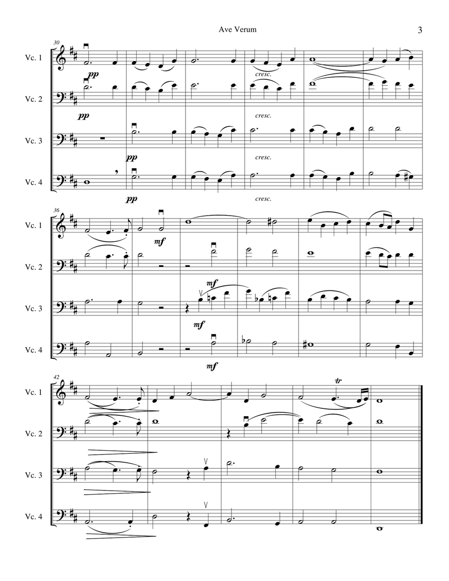 Ave Verum Corpus for Cello Quartet String Orchestra scores gallery preview page 3