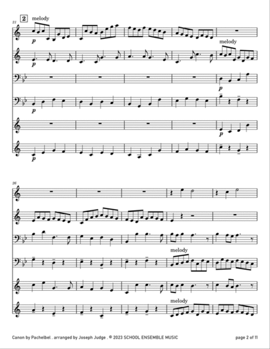Canon by Pachelbel for Brass Quartet in Schools Brass Quartet scores gallery preview page 2