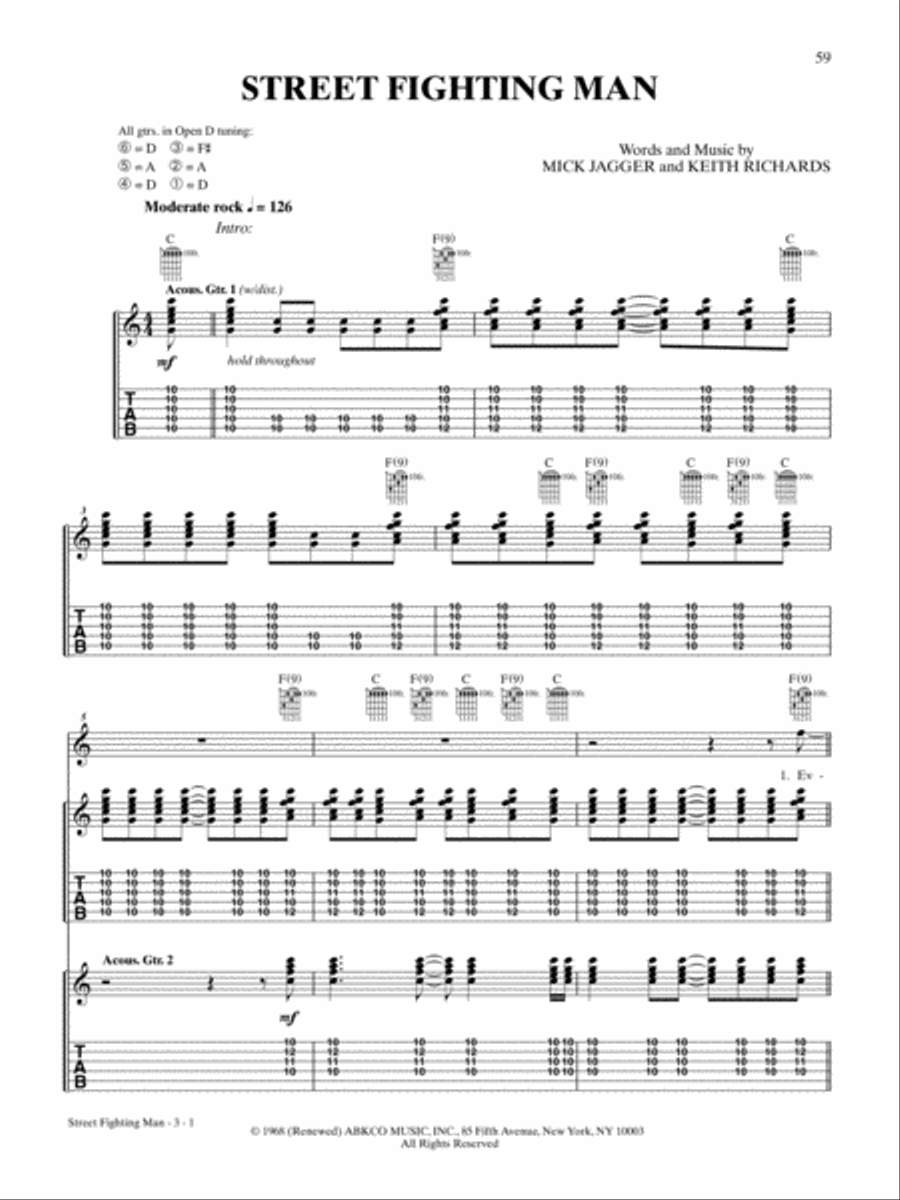 Street Fighting Man Guitar Tablature scores gallery preview page 1