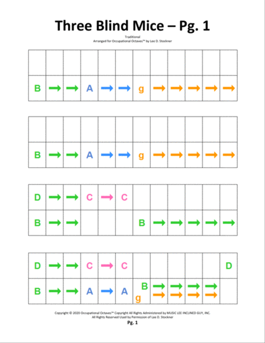 Occupational Octaves Piano™ Supplement 1.4 (Three Blind Mice, Workin' on the Railroad, and 90's Ro Piano Solo scores gallery preview page 2