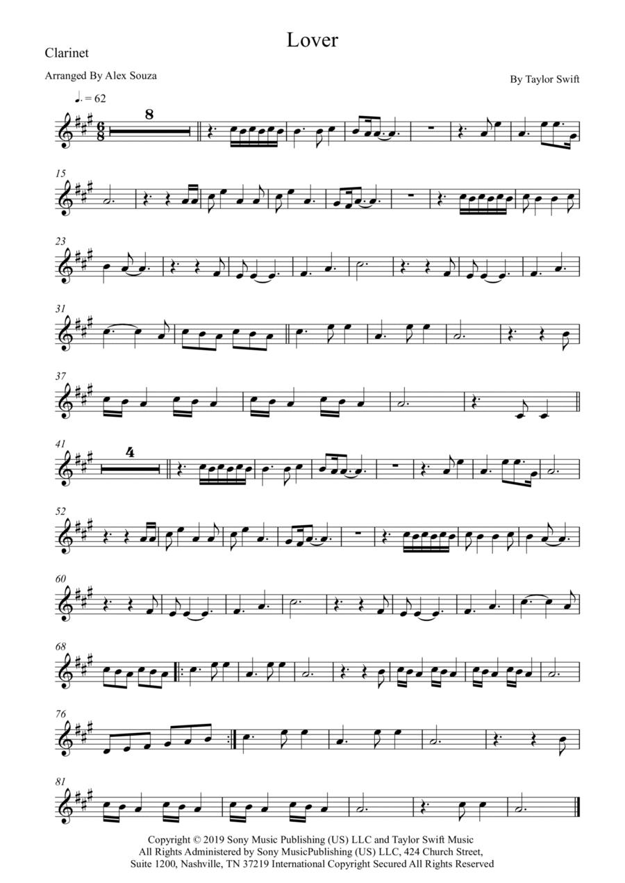 Lover B-Flat Clarinet scores gallery preview page 1