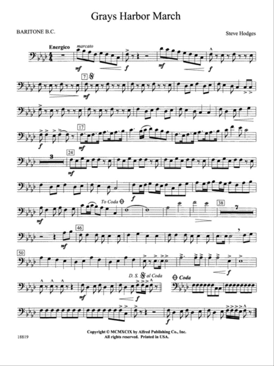 Grays Harbor March: Baritone B.C. Concert Band scores gallery preview page 1