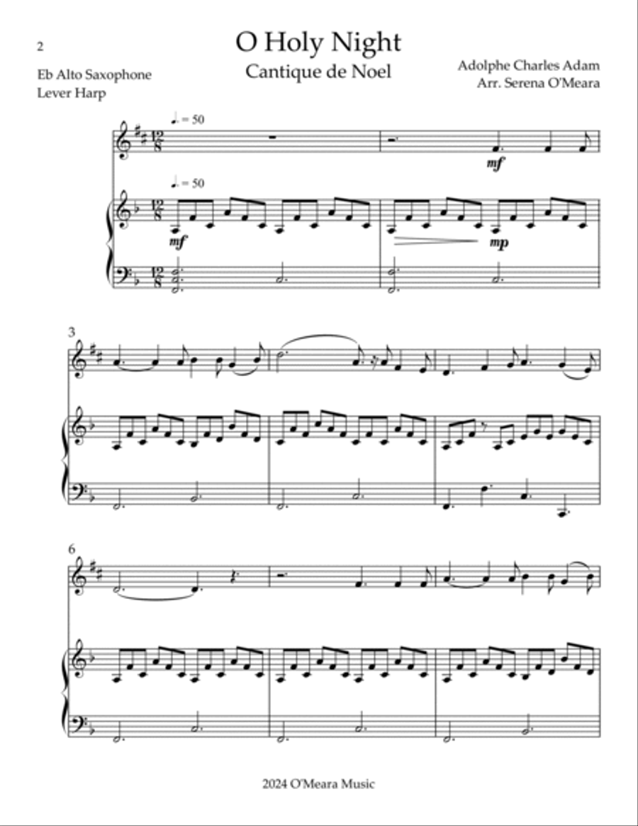 O Holy Night, Duet for Eb Alto Saxophone & Lever Harp Alto Saxophone scores gallery preview page 2