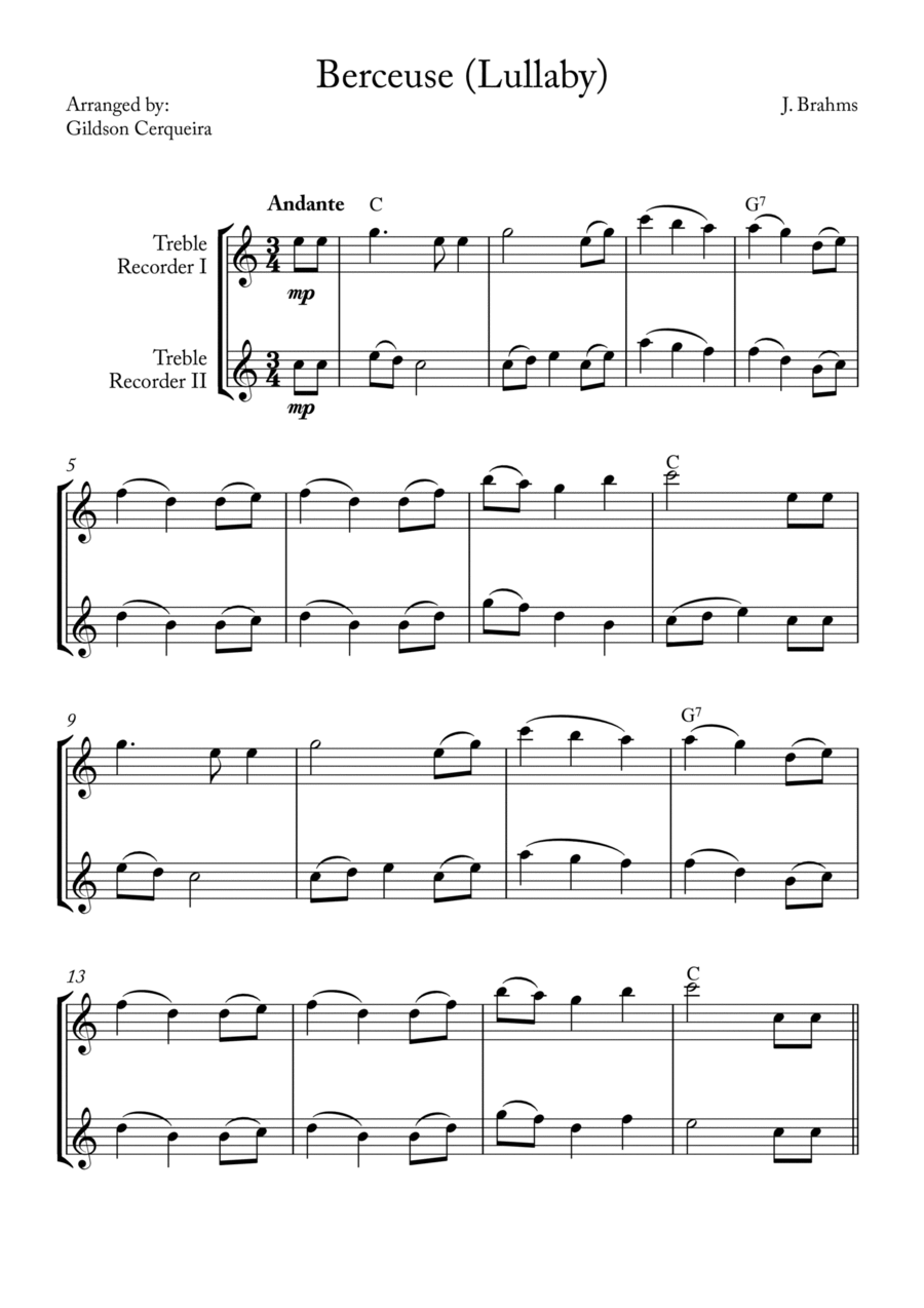 Berceuse (Lullaby) Berceuse (Lullaby) Woodwind Duet scores gallery preview page 1